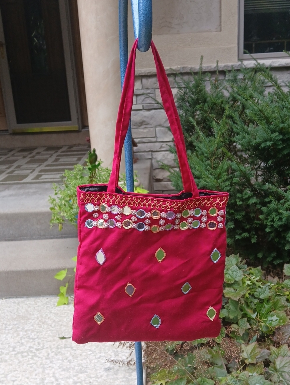 Indian handmade Small tote bag characterized Embroidery Mirror Beads